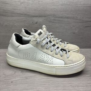 P448 Thea Leather Lace Up Sneakers White Gray Womens 39 US 8.5 Casual Summer